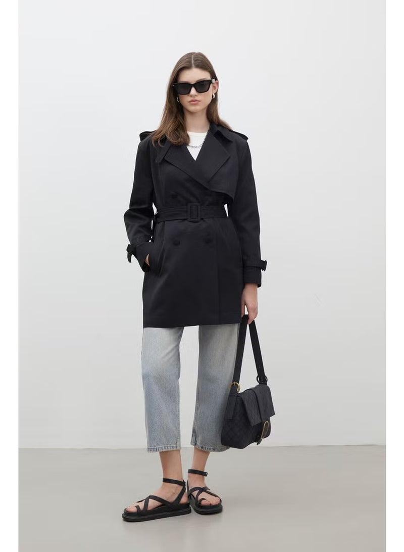Manuka Chelsea Double Breasted Trench Coat Black - Image 1