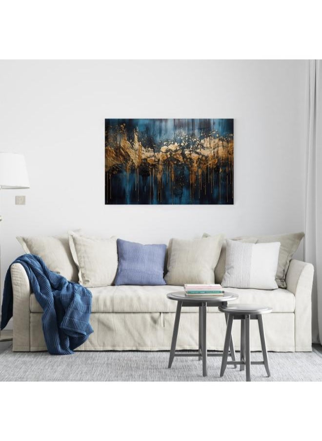 Home Gallery Dark Blue And Gold Abstract printed canvas wall art  - Image 4