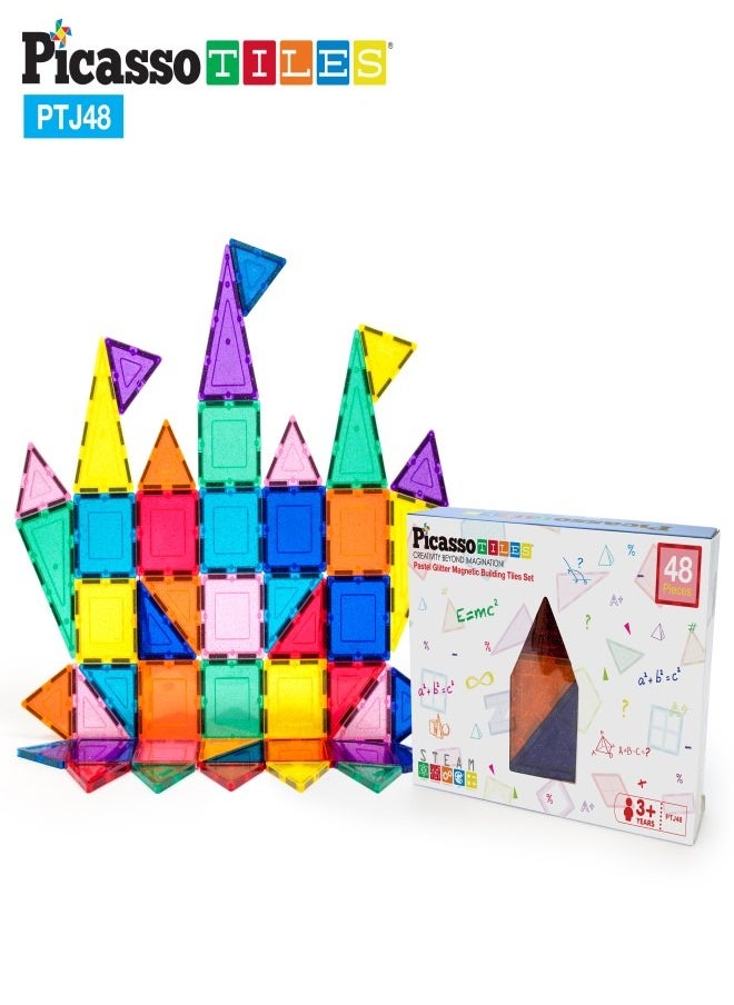 PicassoTiles - PICASSO - PASTEL GITTER MAGNETIC BUILDING TILES SET (48 PC'S) - Image 1