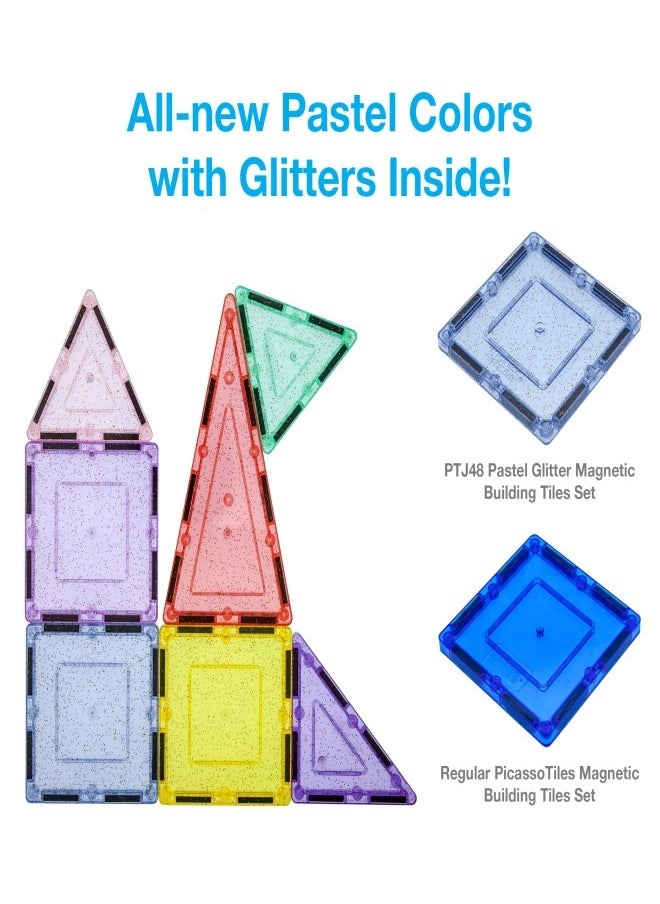 PicassoTiles - PICASSO - PASTEL GITTER MAGNETIC BUILDING TILES SET (48 PC'S) - Image 1