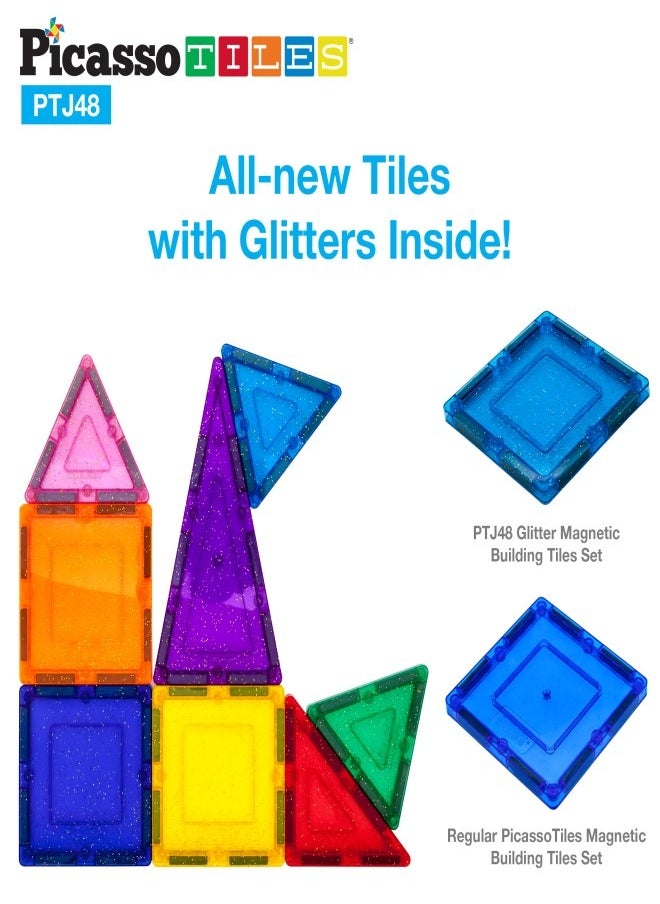 PicassoTiles - PICASSO - PASTEL GITTER MAGNETIC BUILDING TILES SET (48 PC'S) - Image 1