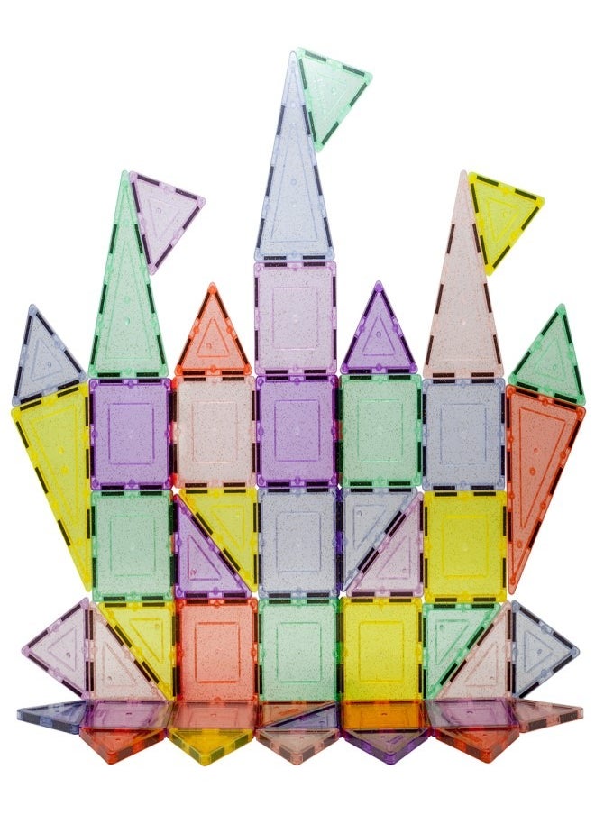 PicassoTiles - PICASSO - PASTEL GITTER MAGNETIC BUILDING TILES SET (48 PC'S) - Image 1