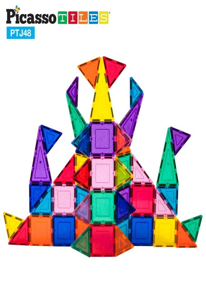 PicassoTiles - PICASSO - PASTEL GITTER MAGNETIC BUILDING TILES SET (48 PC'S) - Image 1