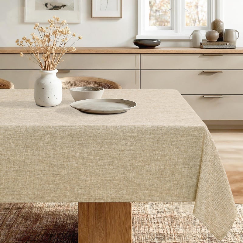 JIUZHEN Rectangle Table Cloth Faux Linen Farmhouse Tablecloth, Wrinkle and Stain Resistant Decorative Fabric Rectangular Spring Table Cover for Dining/Party/Birthday/Wedding, Beige, 54 x 80 Inch - Image 1