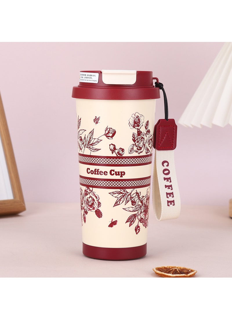 Hihonor - 500ML/17oz Flower Insulation Mugs with Sealing Cap 316 Stainless Steel Vacuum Double Wall Insulation Bottle Insulation Bottle Milk Coffee Cup Business Travel Leisure Water Cup (Red) - Image 1