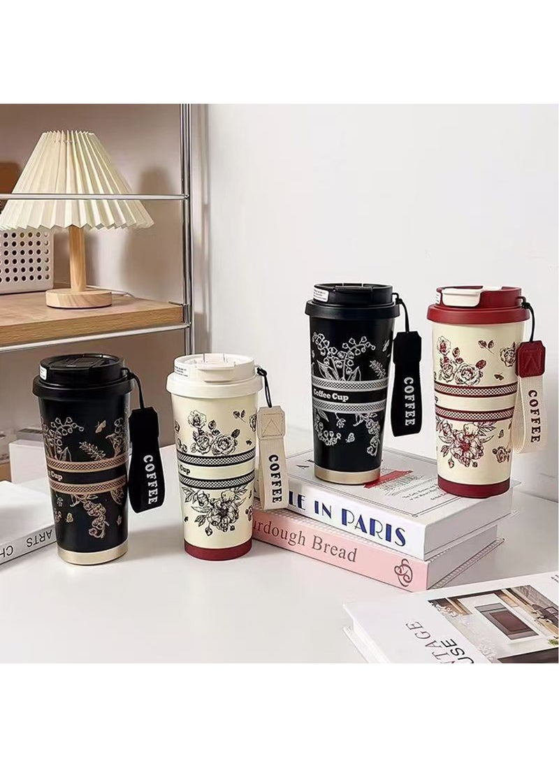 Hihonor - 500ML/17oz Flower Insulation Mugs with Sealing Cap 316 Stainless Steel Vacuum Double Wall Insulation Bottle Insulation Bottle Milk Coffee Cup Business Travel Leisure Water Cup (Red) - Image 1