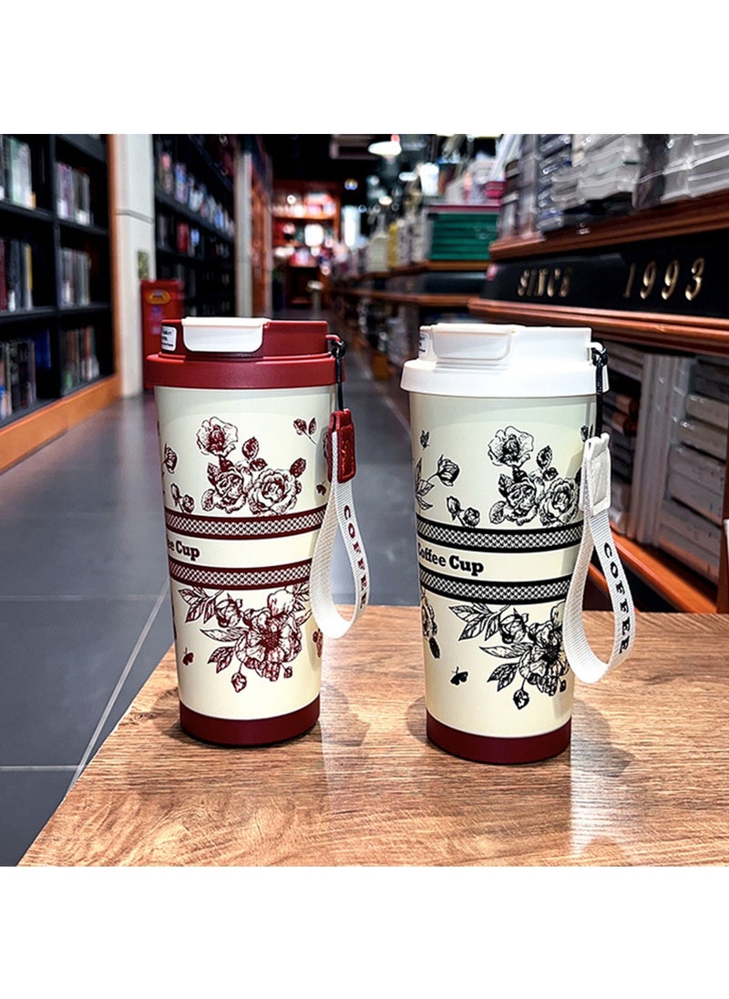 Hihonor - 500ML/17oz Flower Insulation Mugs with Sealing Cap 316 Stainless Steel Vacuum Double Wall Insulation Bottle Insulation Bottle Milk Coffee Cup Business Travel Leisure Water Cup (Red) - Image 1