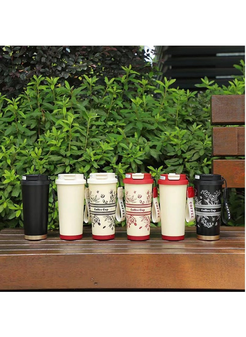 Hihonor - 500ML/17oz Flower Insulation Mugs with Sealing Cap 316 Stainless Steel Vacuum Double Wall Insulation Bottle Insulation Bottle Milk Coffee Cup Business Travel Leisure Water Cup (Red) - Image 1