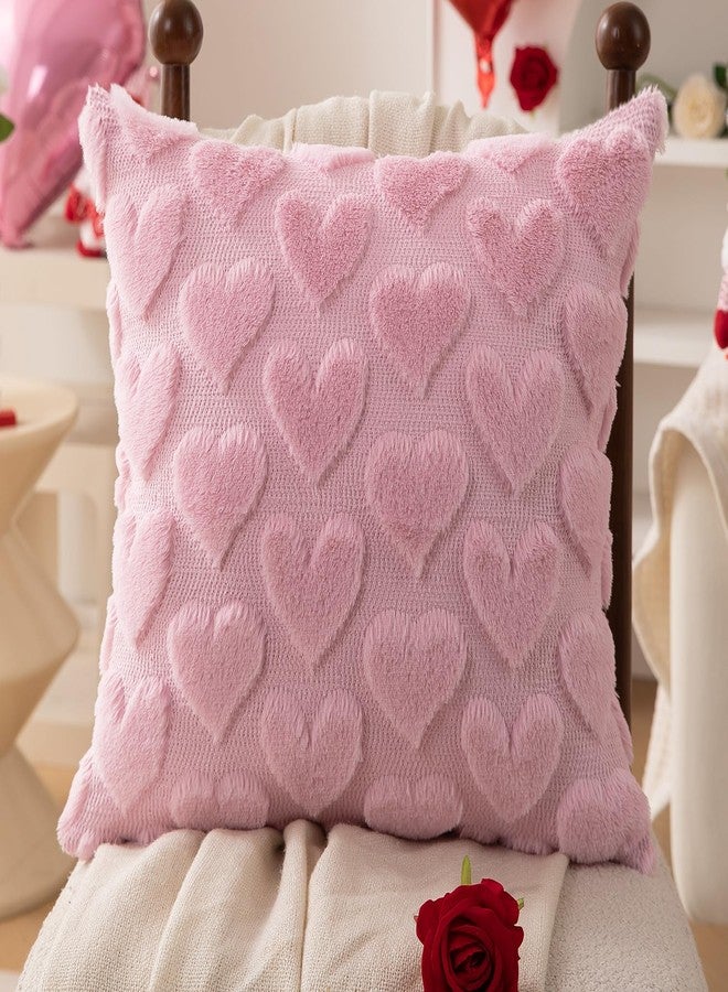DFXSZ Valentines Pillow Covers 18x18 inch Set of 2 Valentines Day Decoration Pink Heart Soft Plush Faux Fur Jacquard Throw Pillows for Bedroom Sofa Holiday Festivals Home Decor PTK017B18 - Image 3