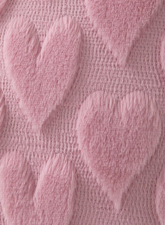 DFXSZ Valentines Pillow Covers 18x18 inch Set of 2 Valentines Day Decoration Pink Heart Soft Plush Faux Fur Jacquard Throw Pillows for Bedroom Sofa Holiday Festivals Home Decor PTK017B18 - Image 4