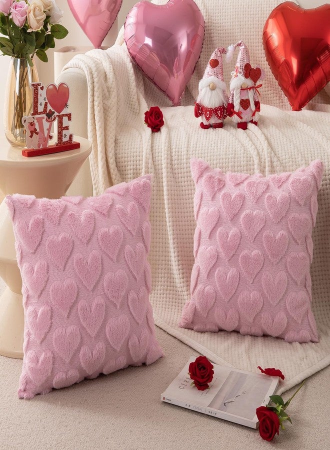 DFXSZ Valentines Pillow Covers 18x18 inch Set of 2 Valentines Day Decoration Pink Heart Soft Plush Faux Fur Jacquard Throw Pillows for Bedroom Sofa Holiday Festivals Home Decor PTK017B18 - Image 5