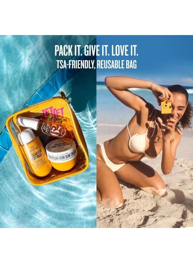Sol de Janeiro Jet Set Travel Kit, Brazilian Bum Bum Cream 50ml, Brazilian Play Moisturizing Body Wash 90ml, Brazilian Crush Cheirosa 62 Perfume Mist 30ml, Luxury Body Care Gift Set, Hydrating Body Moisturizer, Travel Size Skincare, Beauty Gift for Women with Travel Pouch - Image 2