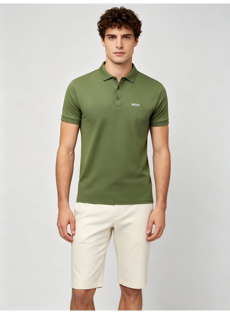 BOSS Men's Short Sleeve Polo Shirt, Classic Solid Color Casual Top, Breathable Fabric for Everyday & Smart Casual Wear - Olive Green - Image 4