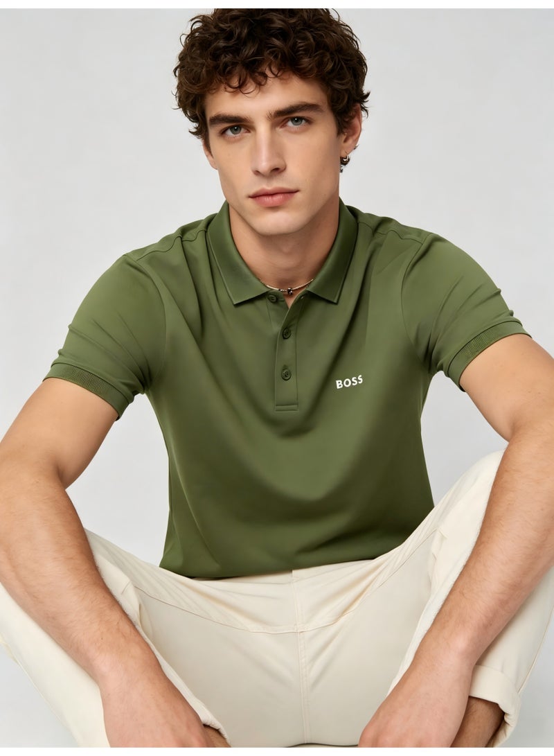 BOSS Men's Short Sleeve Polo Shirt, Classic Solid Color Casual Top, Breathable Fabric for Everyday & Smart Casual Wear - Olive Green - Image 5