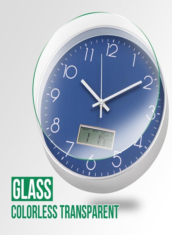 BAKBRAND Wall Clock with LCD Display Non-Ticking Silent Quartz Movement Decor Clock with Perpetual Calendar and Temperature Modern Style Round Wall Clocks for Office/Living Room/Bedroom (Blue, 12inch) - Image 5
