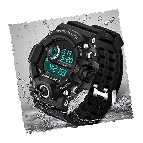 Acnos Premium Polyurethane Digital Men's Watch Shockproof Multi-Functional Automatic Waterproof Sports Watch (Black Dial Black Colored Strap) - Image 2