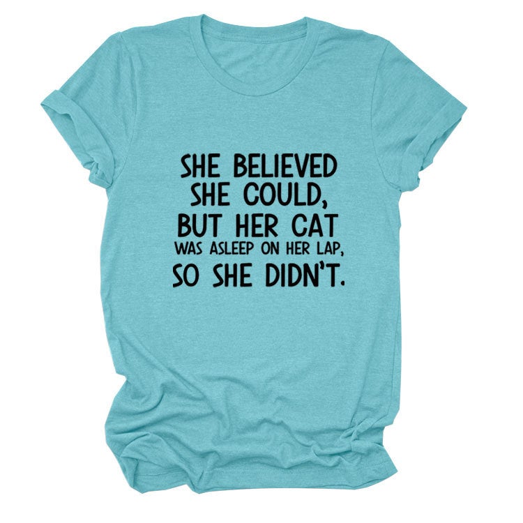 She Believed She C Letter Printed Loose T-Shirt Versatile and Comfortable Short Sleeves - Image 1