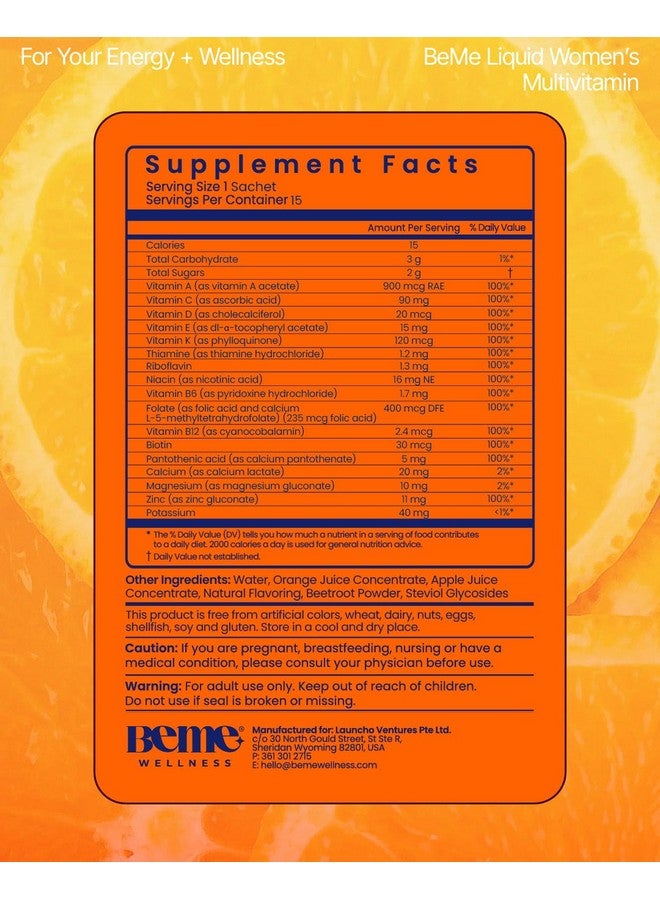 BeMe Liquid Multivitamin for Women - 2X Faster Absorption & High Bioavailability - Vitamin C+E, D, K, Calcium, Zinc, Magnesium - Clinically Tested Womens Multivitamin, Non-GMO, Soy, Dairy Free - Image 5