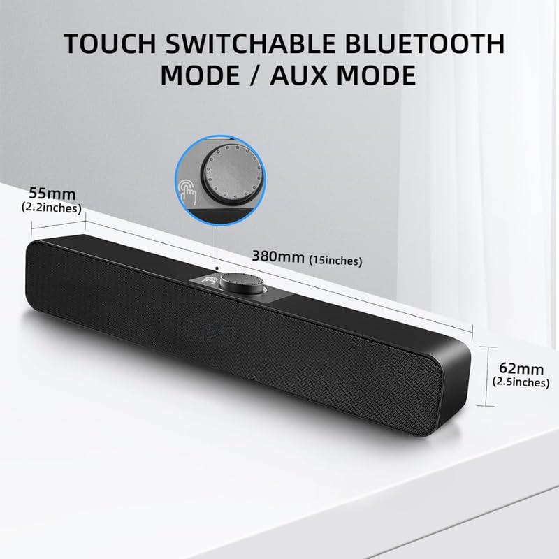 Drumstone 𝟏𝟓 𝐘𝐞𝐚𝐫𝐬 𝐖𝐚𝐫𝐫𝐚𝐧𝐭𝐲 Bluetooth PC Speakers Soundbar, USB-Powered Desktop Speaker for Monitor, Laptop, Tablet, PS5 | V5.3 Stereo Sound, Touch Control, AUX/Bluetooth Connectivity - Image 5