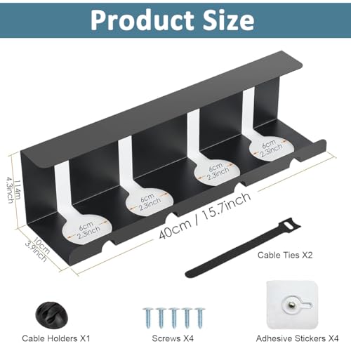 Serplex® Under Desk Cable Organizer Desktop Power Extender Organizer Tray No Drill Home Office Tangle Free Under Desk Power Cord Organizer for Outlet Extension, Power Cords, 15.75''x3.94''x4.72'' - Image 2