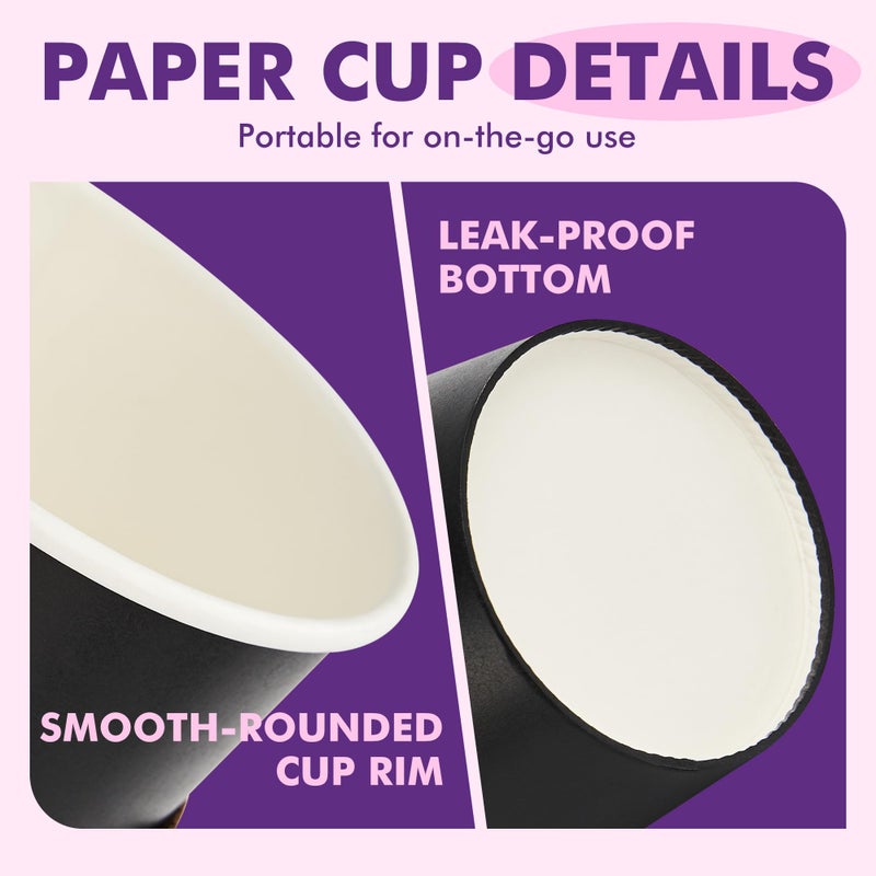 PACKINNO 12 oz 50 Pack Black Disposable Paper Coffee Cups with Lids, Sleeves and Straws, Disposable Hot Cups for Coffee, Tea, Cocoa, Water - Image 4