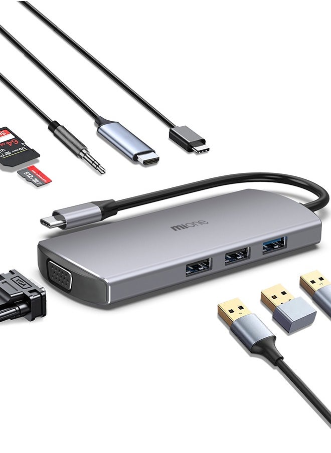 MiOne - 9-in-1 USB Hub Multi-port Supports Fast Charging Grey - Image 1