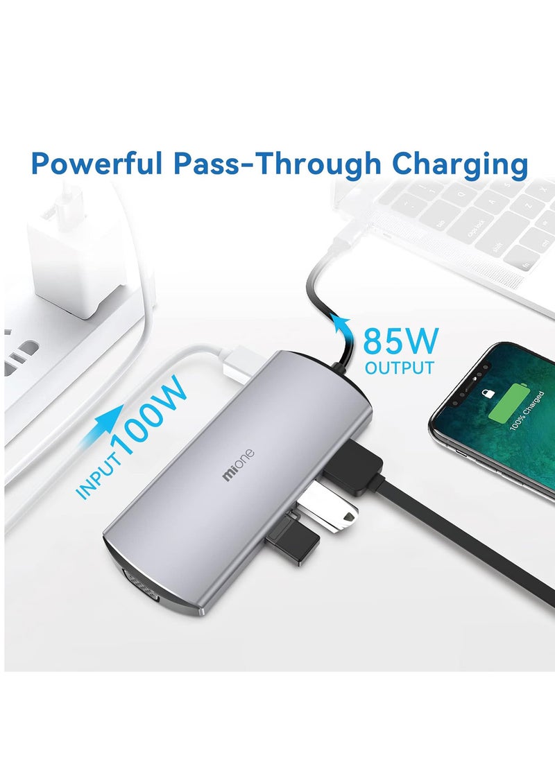 MiOne - 9-in-1 USB Hub Multi-port Supports Fast Charging Grey - Image 1