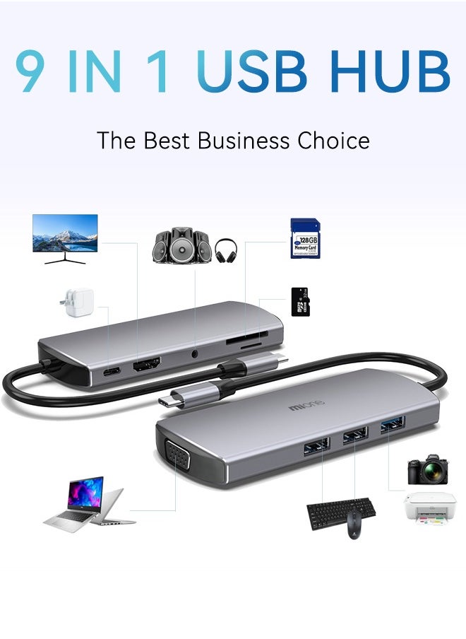 MiOne - 9-in-1 USB Hub Multi-port Supports Fast Charging Grey - Image 1