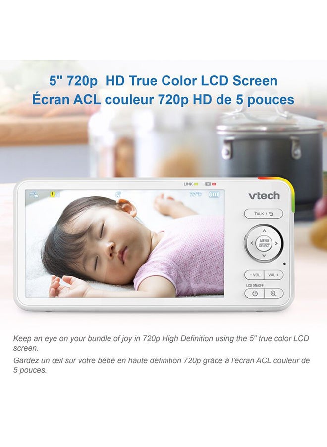 vtech - 1080P Smart Wifi Remote Access 360 Degree Pan & Tilt Video Baby Monitor With 5” Highdefinition 720P Display Night Light White - Image 1