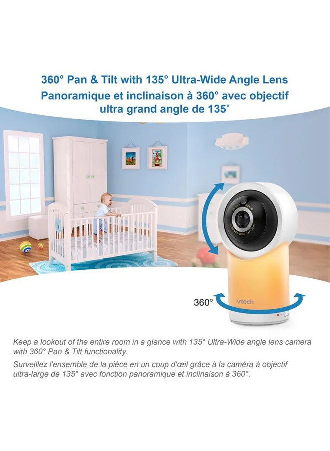 vtech 1080P Smart Wifi Remote Access 360 Degree Pan & Tilt Video Baby Monitor With 5” Highdefinition 720P Display Night Light White