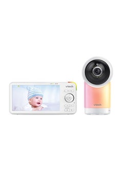 vtech جهاز مراقبة الطفل فيديو ذكي بدقة 1080 بكسل، يمكن الوصول إليه عن بعد بزاوية 360 درجة وإمالة مع شاشة عرض عالية الوضوح 5 بوصات وإضاءة ليلية 720 بكسل باللون الأبيض  - Image 1