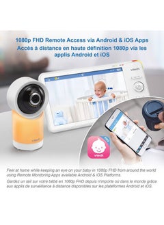 vtech جهاز مراقبة الطفل فيديو ذكي بدقة 1080 بكسل، يمكن الوصول إليه عن بعد بزاوية 360 درجة وإمالة مع شاشة عرض عالية الوضوح 5 بوصات وإضاءة ليلية 720 بكسل باللون الأبيض  - Image 2