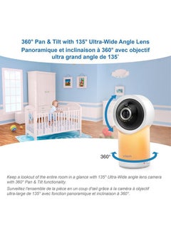 vtech جهاز مراقبة الطفل فيديو ذكي بدقة 1080 بكسل، يمكن الوصول إليه عن بعد بزاوية 360 درجة وإمالة مع شاشة عرض عالية الوضوح 5 بوصات وإضاءة ليلية 720 بكسل باللون الأبيض  - Image 4