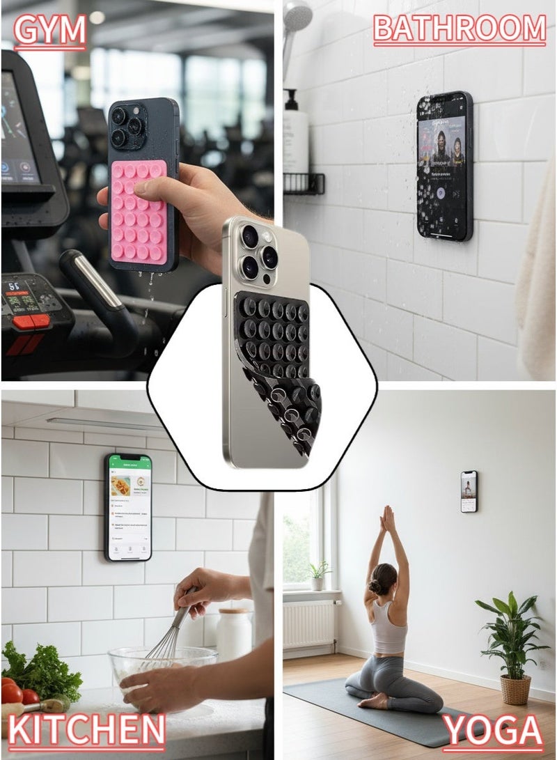 LAIAOCISI Phone Case Stand with Suction Base, 4 Colors - Non-Slip Silicone 2-in-1 Grip & Hands-Free Kickstand for iPhone Android (Black, White, Pink, Gray) - Image 3