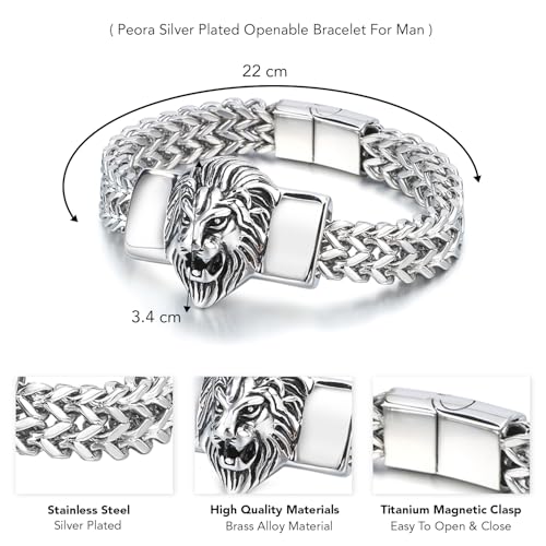 Peora Gold Plated Stainless Steel Metal Bracelet Openable Lion Head Design Stylish Jewellery for Men & Boys - Image 4