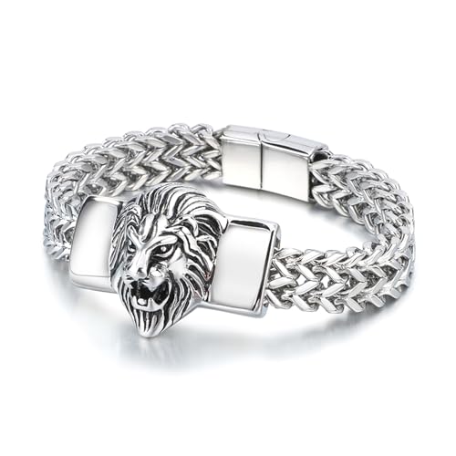 Peora Gold Plated Stainless Steel Metal Bracelet Openable Lion Head Design Stylish Jewellery for Men & Boys - Image 1
