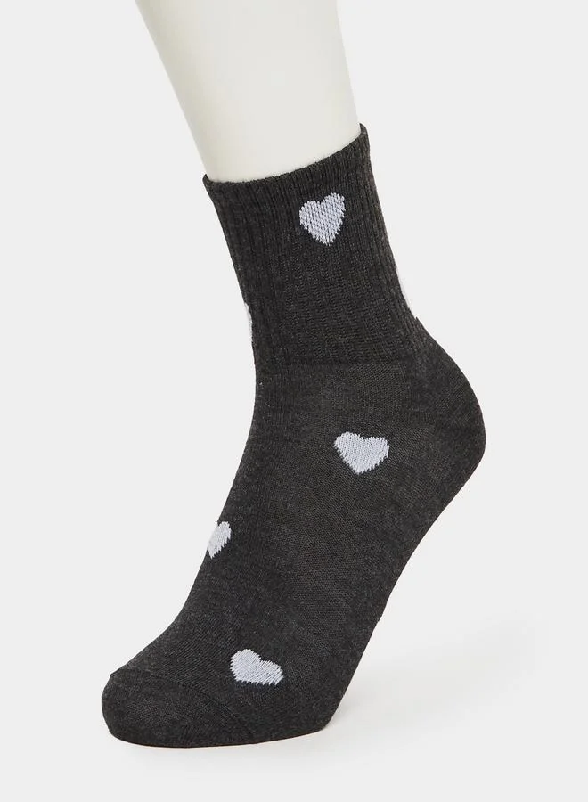 Styli Pack of 3 - Heart Print Quarter Socks