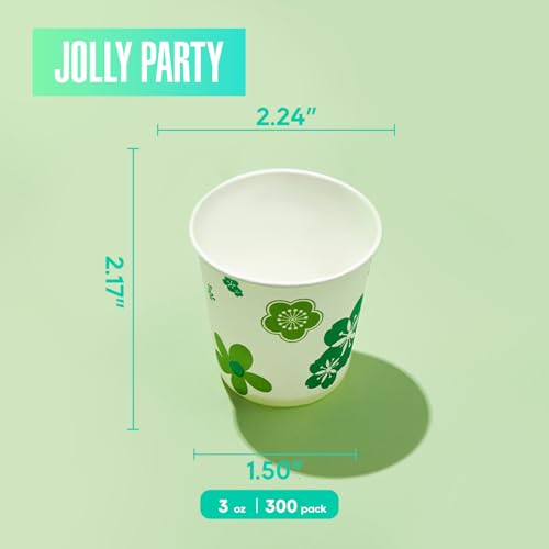 JOLLY PARTY [300 Pack] Paper Cups, 3oz Disposable Bathroom Cups, Mouthwash Cups, Cold Disposable Drinking Cup for Party, Picnic, BBQ, Travel, and Event, Green Floral - Image 3