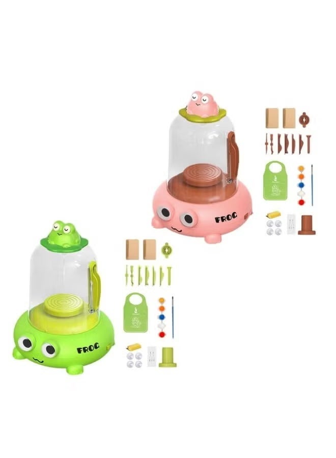 Frog Pottery Wheel DIY Kit for Kids – Electric Clay Craft Set with Tools, Paints & Frog Apron – Educational Creative Toy for Arts & Crafts – Safe, Durable & Fun Gift for Children - Image 1