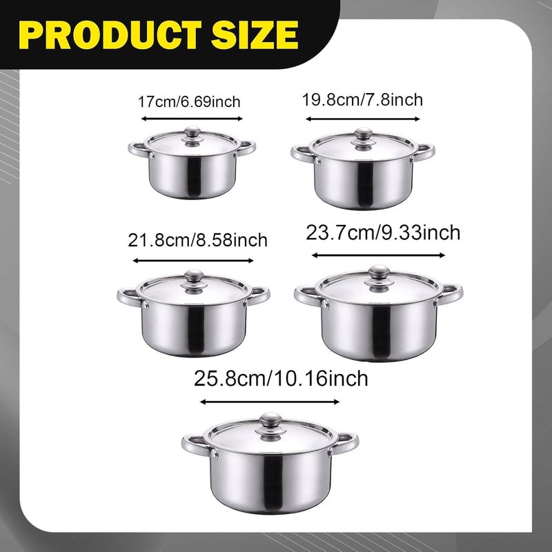 predolo Multi Size Kitchen Pots Set Stainless Steel Stockpots with Lids for Home Cooking - Image 2