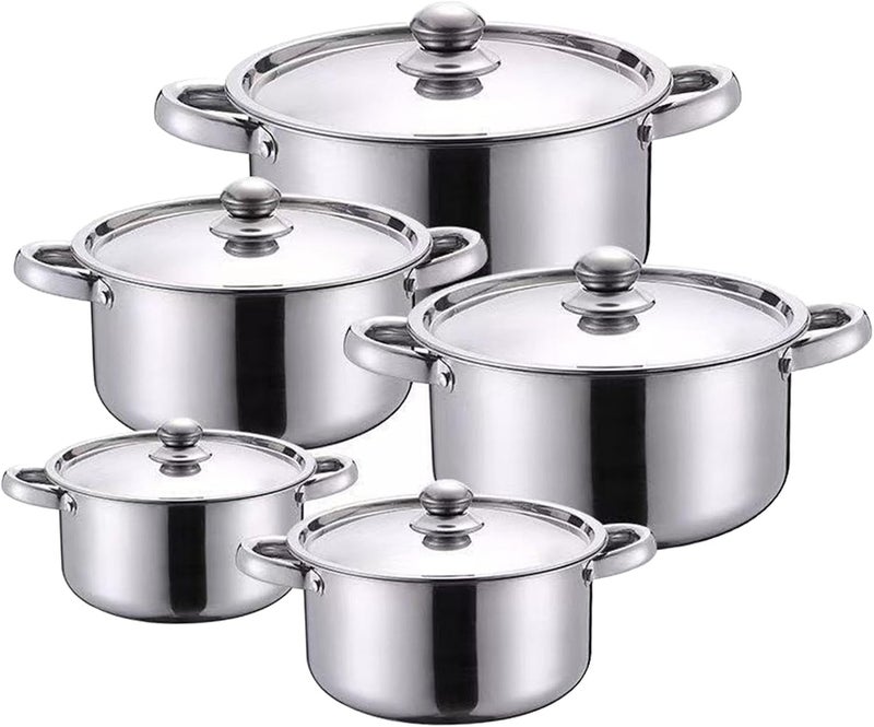predolo Multi Size Kitchen Pots Set Stainless Steel Stockpots with Lids for Home Cooking - Image 1