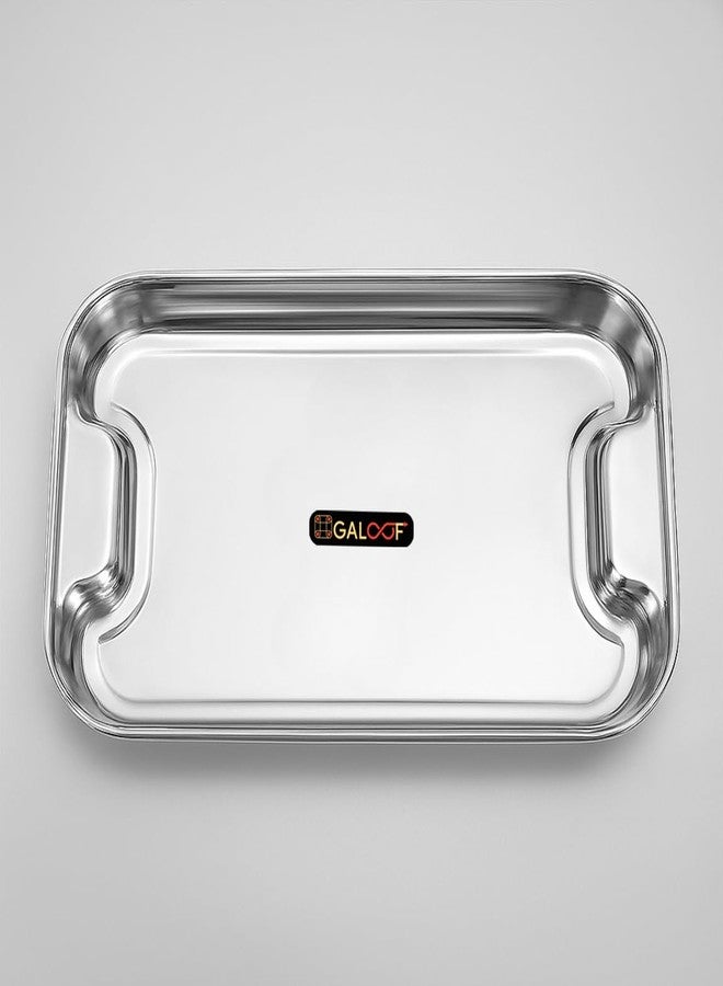 GALOOF Stainless Steel Serving Tray Set of 2 | Rectangle Platter Plates | Unbreakable & Stackable | Ideal Lamon Platter for Serving Tea, Coffee, Snacks, Dining (Small + Medium) - Image 3