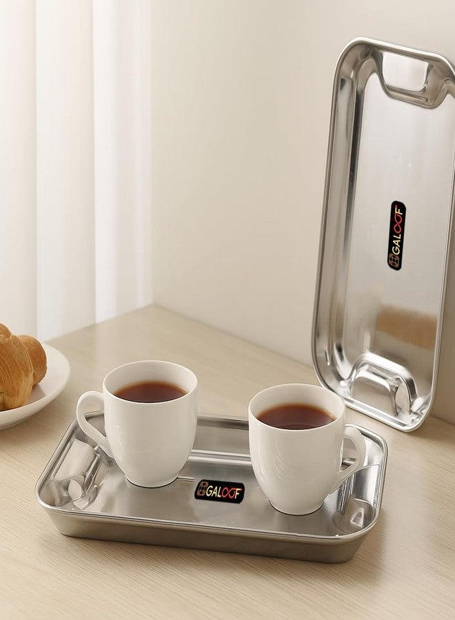 GALOOF Stainless Steel Serving Tray Set of 2 | Rectangle Platter Plates | Unbreakable & Stackable | Ideal Lamon Platter for Serving Tea, Coffee, Snacks, Dining (Small + Medium) - Image 2