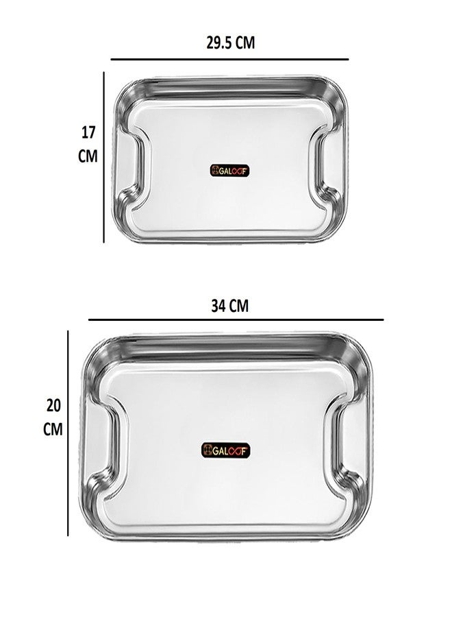 GALOOF Stainless Steel Serving Tray Set of 2 | Rectangle Platter Plates | Unbreakable & Stackable | Ideal Lamon Platter for Serving Tea, Coffee, Snacks, Dining (Small + Medium) - Image 5