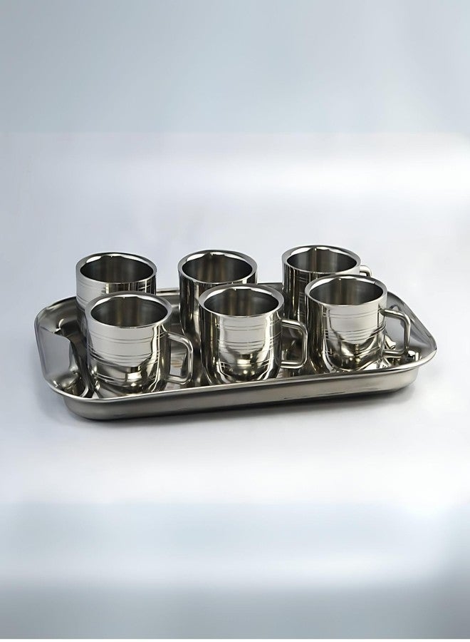 GALOOF Stainless Steel Serving Tray Set of 2 | Rectangle Platter Plates | Unbreakable & Stackable | Ideal Lamon Platter for Serving Tea, Coffee, Snacks, Dining (Small + Medium) - Image 4