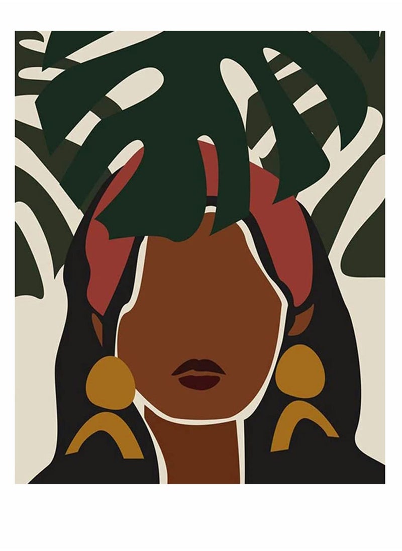 SYOSI - Art Painting, Modern Minimalist Black Woman Leaf Set of 4 Fashion Pop Boho Queen Girl Room Poster Painting Female Bathroom Bedroom Dressing Room Wall Home Decor Frameless (7.9”X11.8'') - Image 1