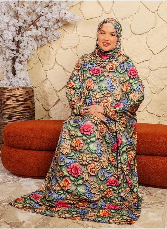 زمرد ثوب صلاة بحريني - مطبوع عملي مع غطاء الرأس من زمرد فاشون  - Image 2