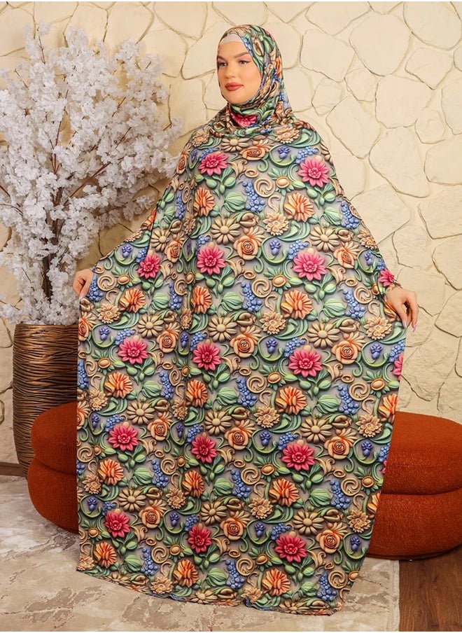 زمرد ثوب صلاة بحريني - مطبوع عملي مع غطاء الرأس من زمرد فاشون  - Image 3