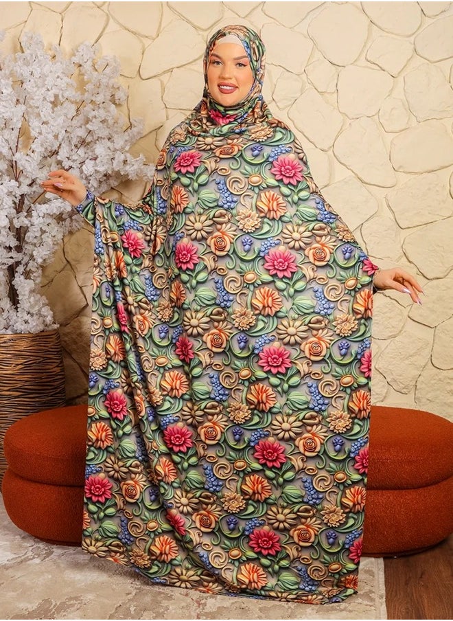 زمرد ثوب صلاة بحريني - مطبوع عملي مع غطاء الرأس من زمرد فاشون  - Image 4