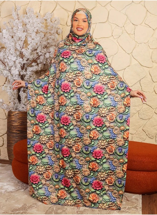 زمرد ثوب صلاة بحريني - مطبوع عملي مع غطاء الرأس من زمرد فاشون  - Image 5